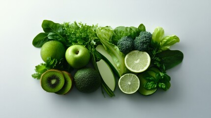 A health-focused selection of organic produce, with emphasis on clean eating, arranged beautifully on white,