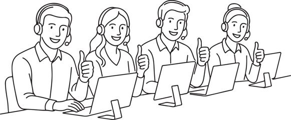 Call Center Team Giving Thumbs Up