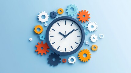 Clock surrounded by gears illustration time management and productivity