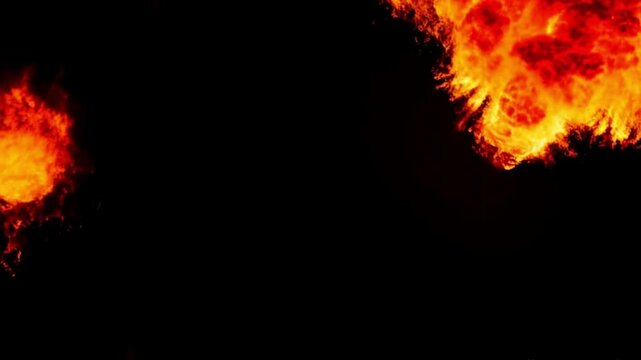Slow-Motion Fireball Explosion Animation &ndash; Vibrant Orange and Yellow Flames Rising Against Black Background with Intense Motion, fire flames background