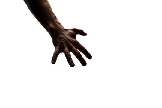 Reaching hand against a transparent background creating depth