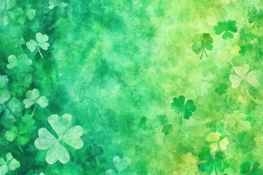 Shamrock pattern on a soft,  watercolor-style, gradient background of  green and yellow-green tones