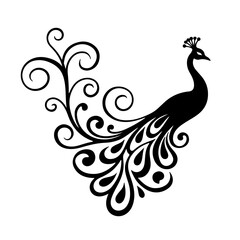 Elegant Peacock Silhouette: Graceful Avian Symbol with Ornate Tail
