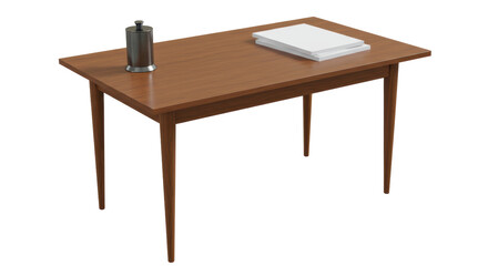 Isolated Wooden Table with Objects