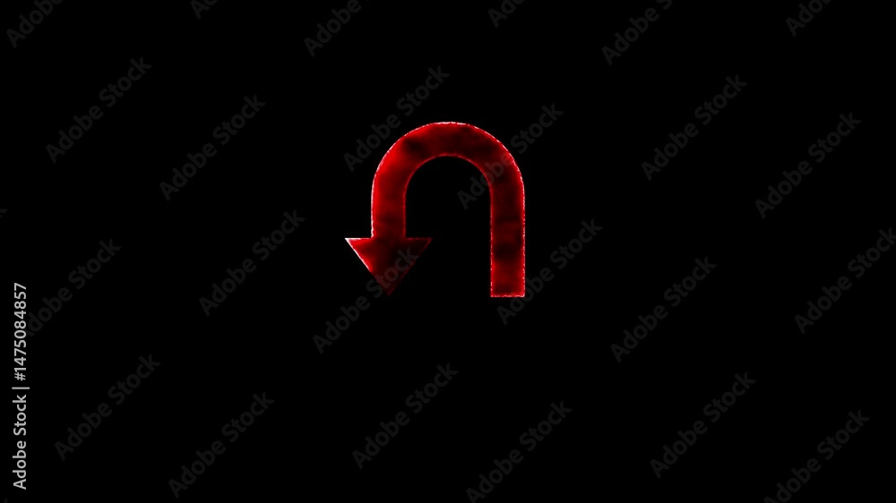 Poster u-turn direction arrow animation on black background. letter u icon square button motion.