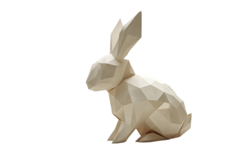 Geometric origami-style rabbit sculpture in beige