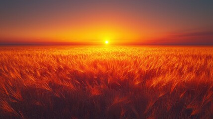 Naklejka premium Stunning sunset over a field of golden wheat. Warm colors dominate the landscape.