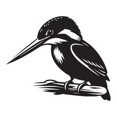 Sharp-Beaked Kingfisher silhouette – Kingfisher illustration – Minimalist Kingfisher vector – Bird silhouette

