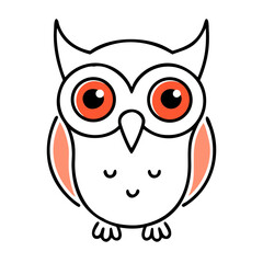 Cute cartoon owl with big orange eyes, playful design and simple lines