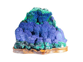 textured blue azurite and green malachite stone isolated on white