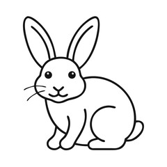 Outline illustration of a cute rabbit, simple design with large ears and friendly expression