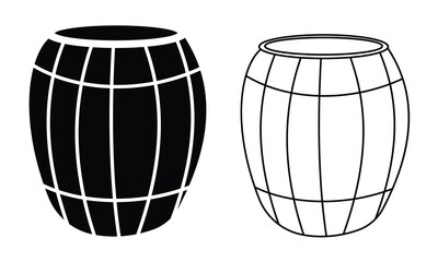 Wooden Barrel icon vector set. Old barrel isolated on white background. Silhouette of outline wooden barrel,  beer Wine barrel vector symbol. Vector illustration