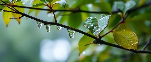 tree branch with water drops on it