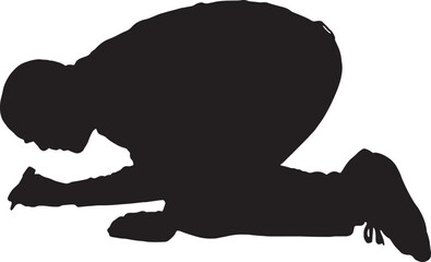  vector silhouette,profile view of a man drawing or writing on the floor with a marker