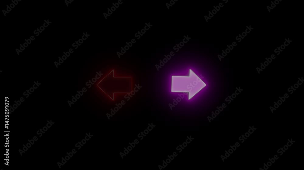 Poster glowing colorful indicating arrow blinking animation. neon arrow icon left and right side indicating