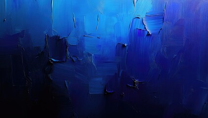 Deep blue abstract painting with textured brushstrokes, showcasing a spectrum of varying shades of indigo and navy, culminating in dark, shadowed areas