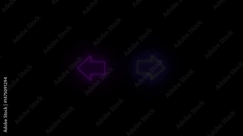 Poster arrow blinking animation. neon arrow icon left and right side indicating arrow.