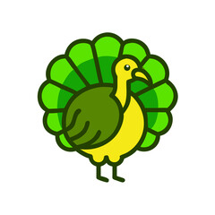 Colorful cartoon peacock illustration with vibrant plumage for decorative or creative purposes