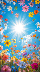 Vibrant Flowers Bloom Under a Sunny Sky