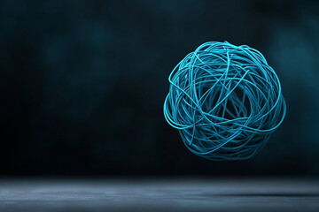 Digital sphere made of glowing blue lines rotating in space