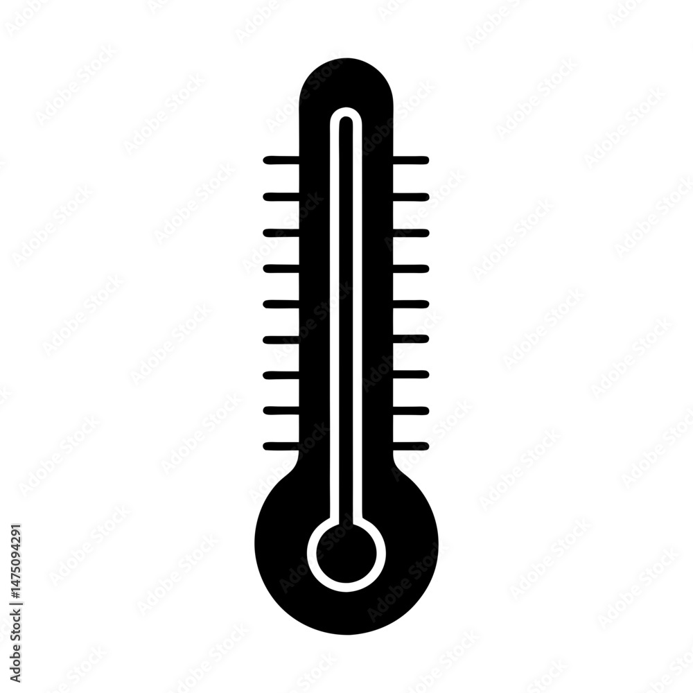 Poster illustration of a black thermometer with visible scale markings indicating temperature level reading