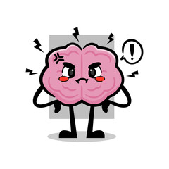 Angry Brain Illustration Character Expressing Frustration. Cute Brain Mascot Showing Mad Emotion.