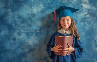 Beautiful little girl wearing graduate doctor costume at graduation. Generate AI image