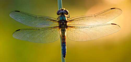 Dragonfly resting on stick 