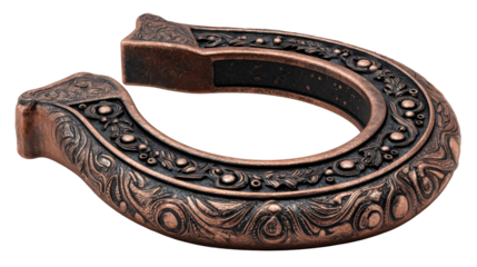 Decorative horseshoe with intricate design and transparent background