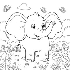 Obraz premium coloring gartoon cute animal by JN - elephant