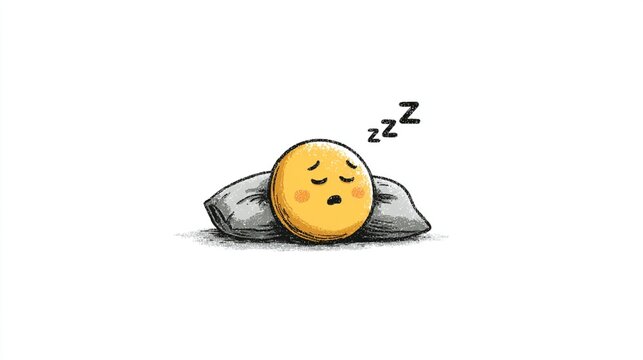 A yellow emoji face rests sleepily on a gray pillow