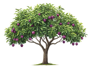 Naklejka premium Mangosteen tree png exotic fruit tree png purple fruit png tropical plant png white background image