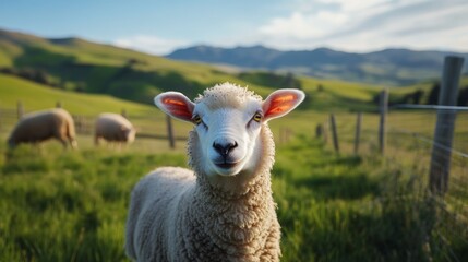 Obraz premium A sustainable sheep and goat farm with solar-powered fencing, clean water sources, and eco-friendly pasture management,