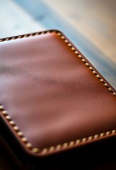 brown leather wallet sitting on top of a wooden table