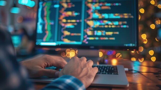 Man programmer software development working with laptop computer