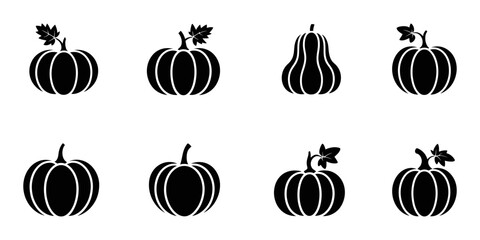 set of vegetables, Large collection of pumpkin silhouette. Big set of pumpkin silhouette. Vector illustration, Pumpkin Silhouettes, silhouette of pumpkin with leaves vector illustration.