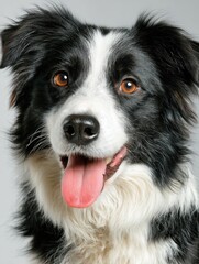 Fototapeta premium Cute Border Collie portrait with joyful eyes on plain background