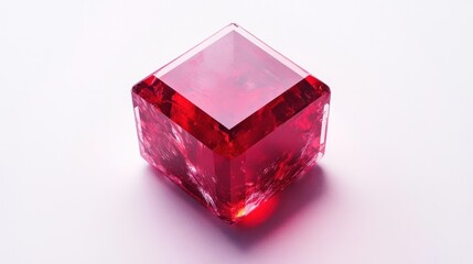 Captivating Crimson Crystal Cube   Luxurious Geometric Gem Radiating Mesmerizing Brilliance in Vibrant Red Hue  Exquisite Translucent Faceted Glass Prism Reflecting Light and Casting Elegant Shadows