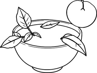 A Bowl of Peach Tea with Leaves Simple Line Art