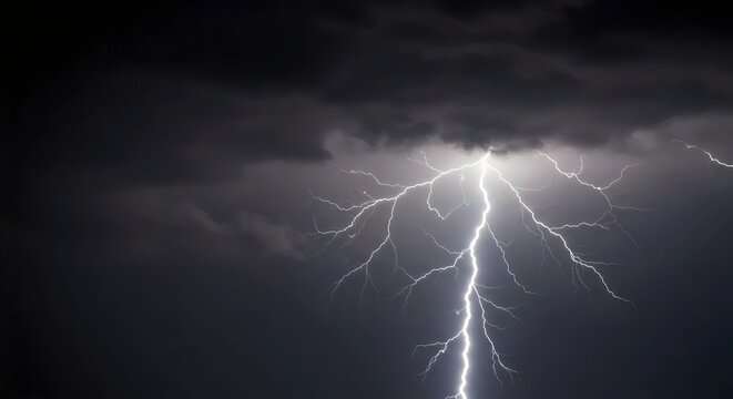 Powerful Storm Scene Capturing Intense Lightning Amidst Dark, Turbulent Clouds and Heavy Rain  