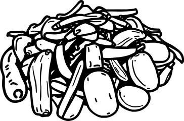 A Pile Of Assorted Cut Vegetables Line Art Illustration