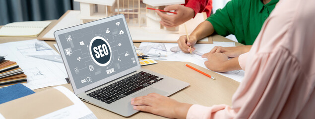 SEO search engine optimization for brisk e-commerce and online retail business showing on computer...