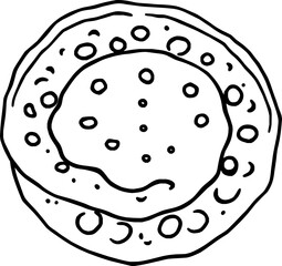Simple Line Drawing Of A Round Flatbread With Seeds