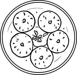 Overhead View of Five Round Foods in Orange Sauce