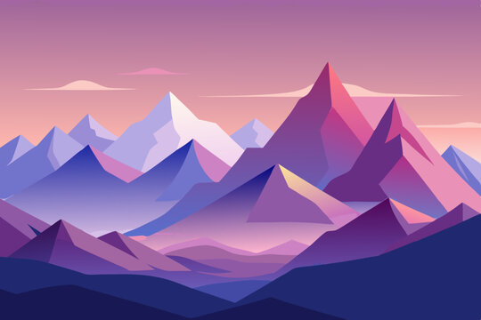 Abstract Purple and Pink Mountain Range Landscape Illustration