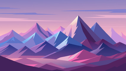 Abstract Purple and Blue Mountain Range Landscape at Sunset