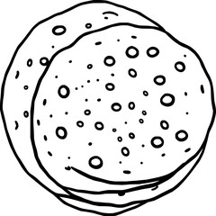 Line Art Drawing Of Two Stacked Round Flatbreads