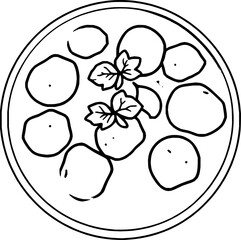 Overhead View of a Bowl of Orange Curry with Dumplings