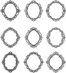 Elegant Vintage Oval Frame Bundle. Minimal Ornamental Border Clipart for Crafts & Design