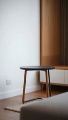 Fototapeta premium black table sitting on top of a wooden floor